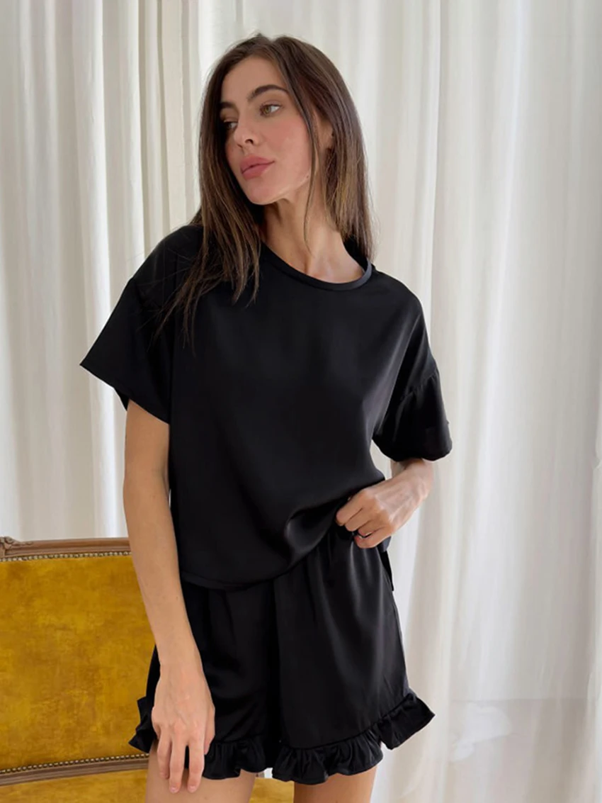 Marthaqiqi 2024 New Summer Ladies Pajamas Suit O-Neck Sleepwear Short Sleeve Nightgowns Shorts Causal Summer Home Clothes Women