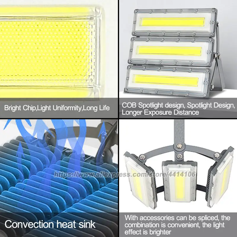 300W LED 투광 조명, 더 넓은 조명 각도를 갖춘 매우 밝은 실외 보안 조명, 6000K 일광 흰색, IP66 방수