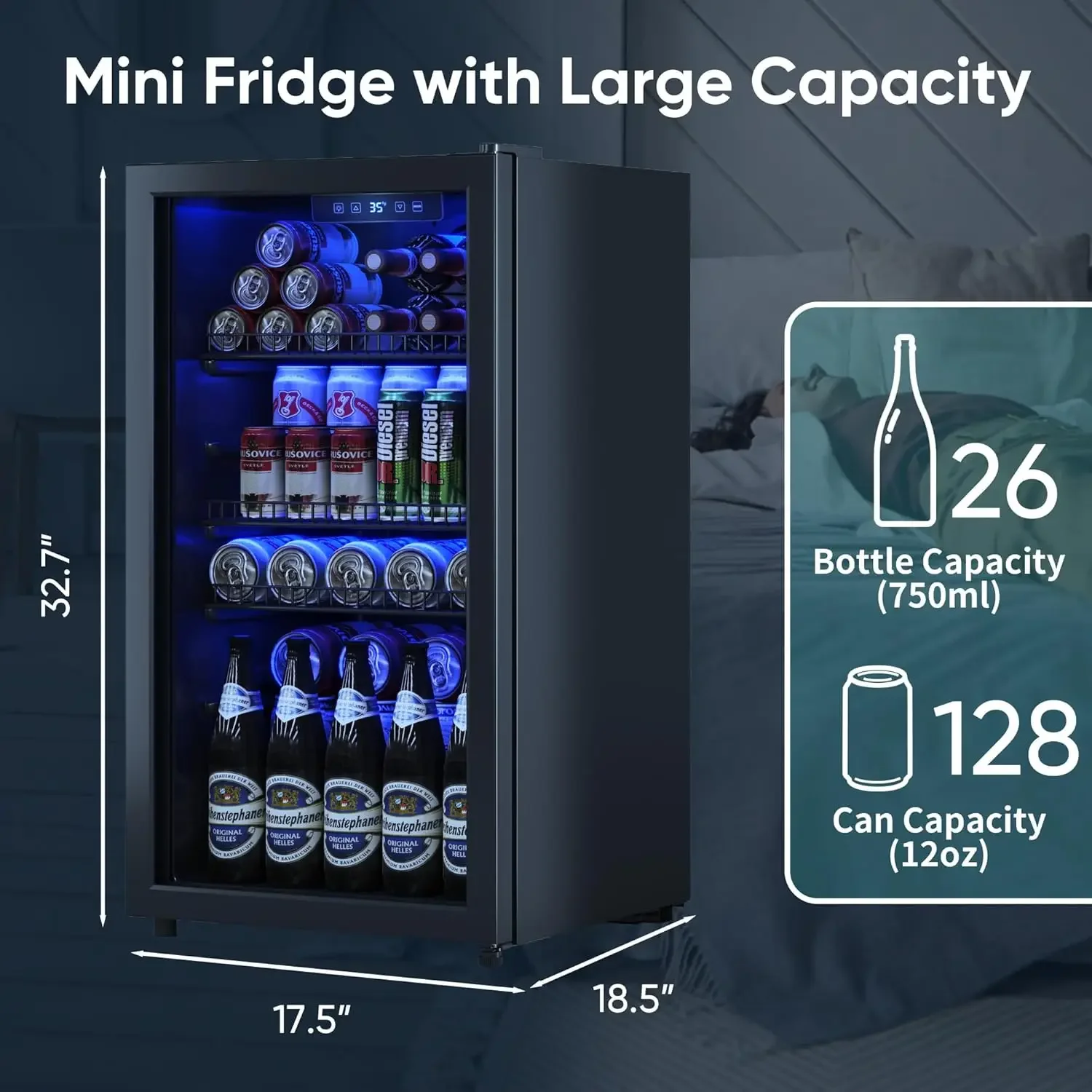 Fridge, Mini Fridge With Glass Door, Beverage Cooler Refrigerator, Wine Drink Beer Fridge, Adjustable Shelves & Digital Temperat 6