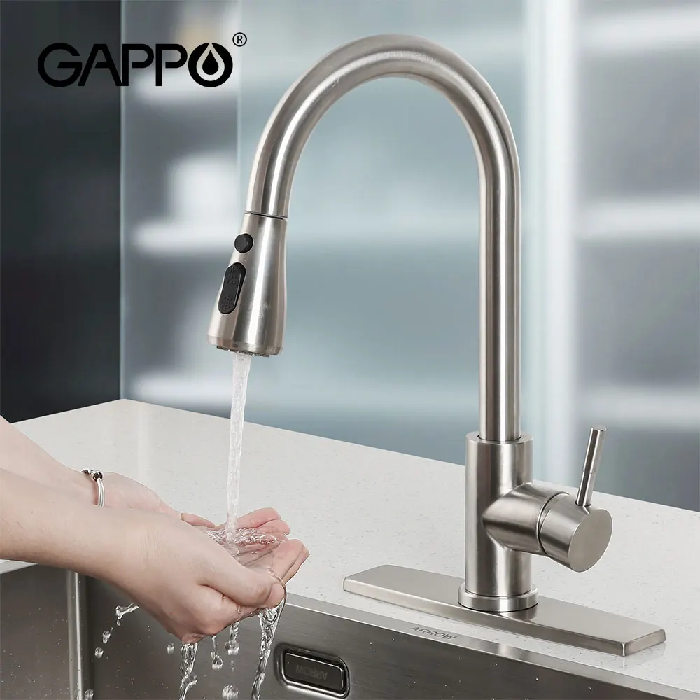 

GAPPO Kitchen Sink Faucets with Pull Down Sprayer Single Handle High Arc Brushed Nickel Faucet for Kitchen Sink
