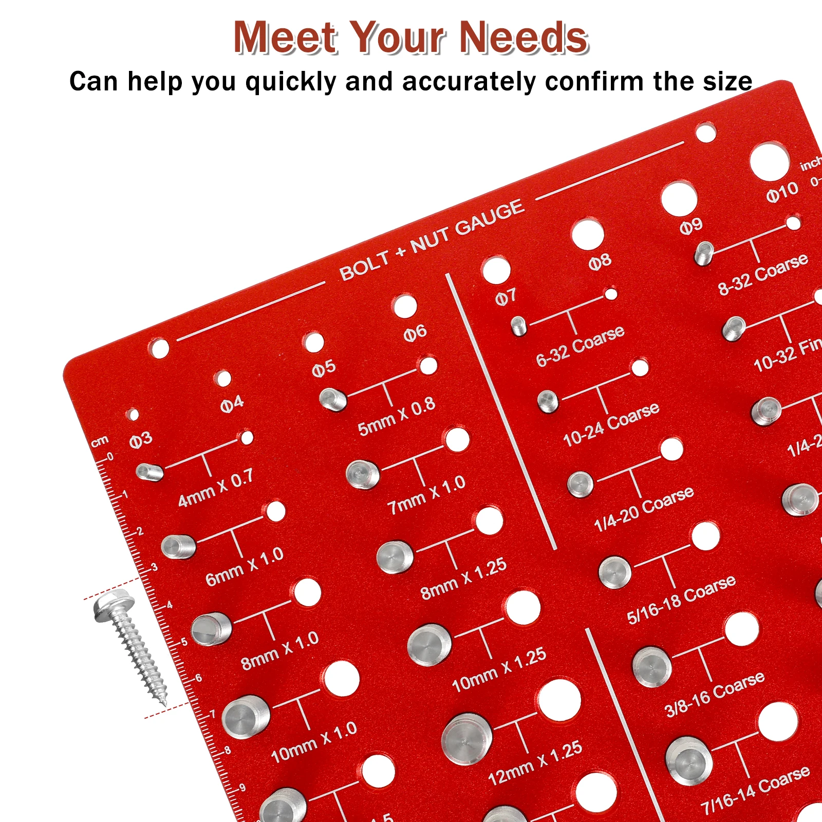 Nut and Bolt Thread Checker Aluminum Alloy 44 Thread Sizes Checker Identifier Gauge Precise Inch and Metric Inch MM Rule
