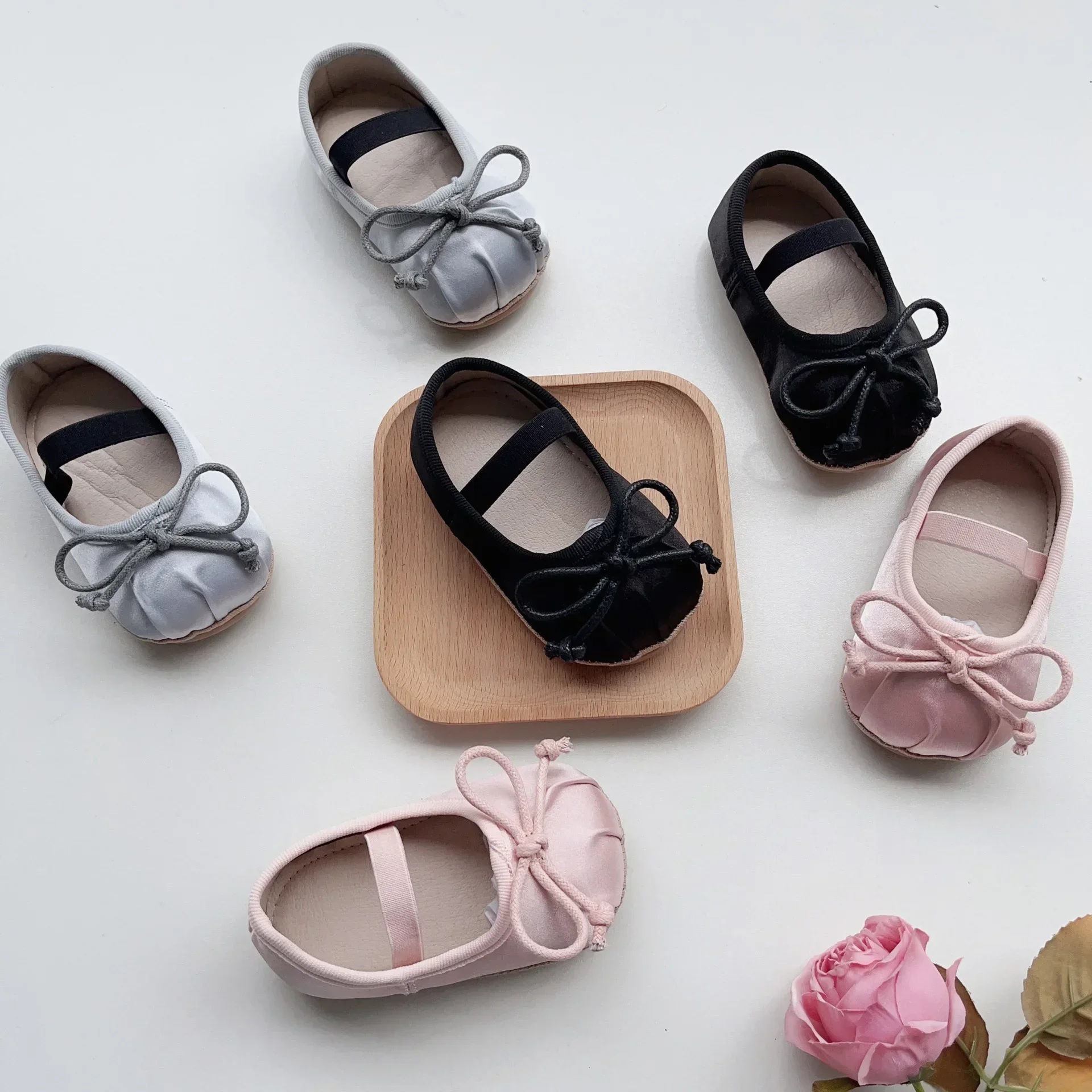 0-2Years Spring New Girl Cute Lace Walking Shoes Korean Anti Slip Breathable Soft Sole Satin Rose Ballet Style Princess Shoes 6