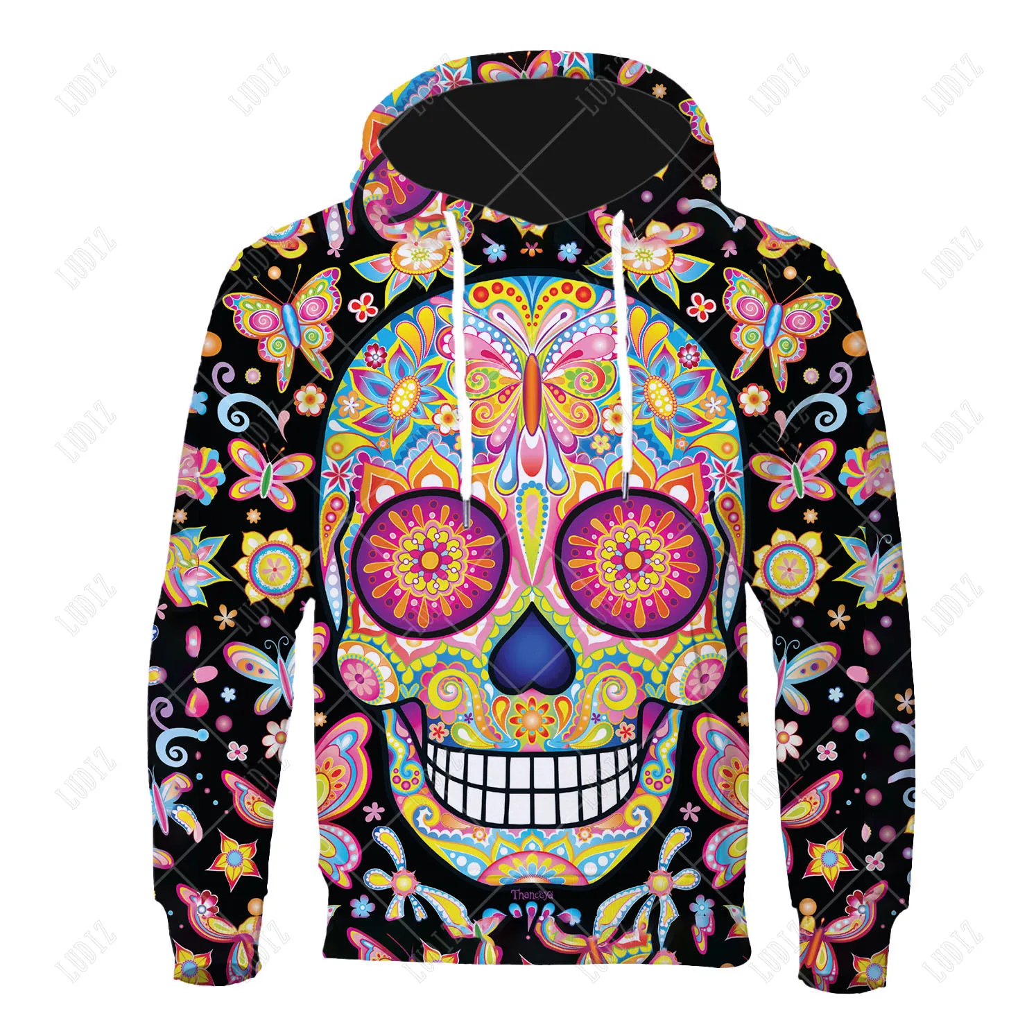 

2023 Funny Sugar Skull Women's Hoodies 3D Full Printing Autumn 2023 Long Sleeved Casual Streetwear Y2k Hooded Hoodie For Girls
