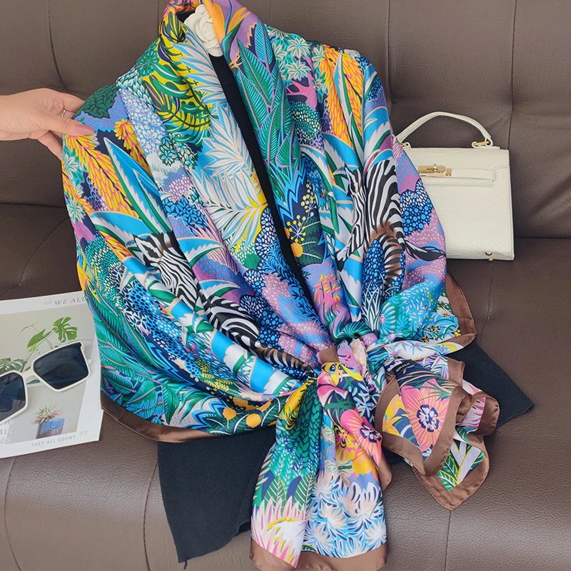 

2023 New Women Silk Scarf Fashion Spring Summer Large Shawl Wrap Foulard Female Soft Ladies bandanna muffler hijab free shipping