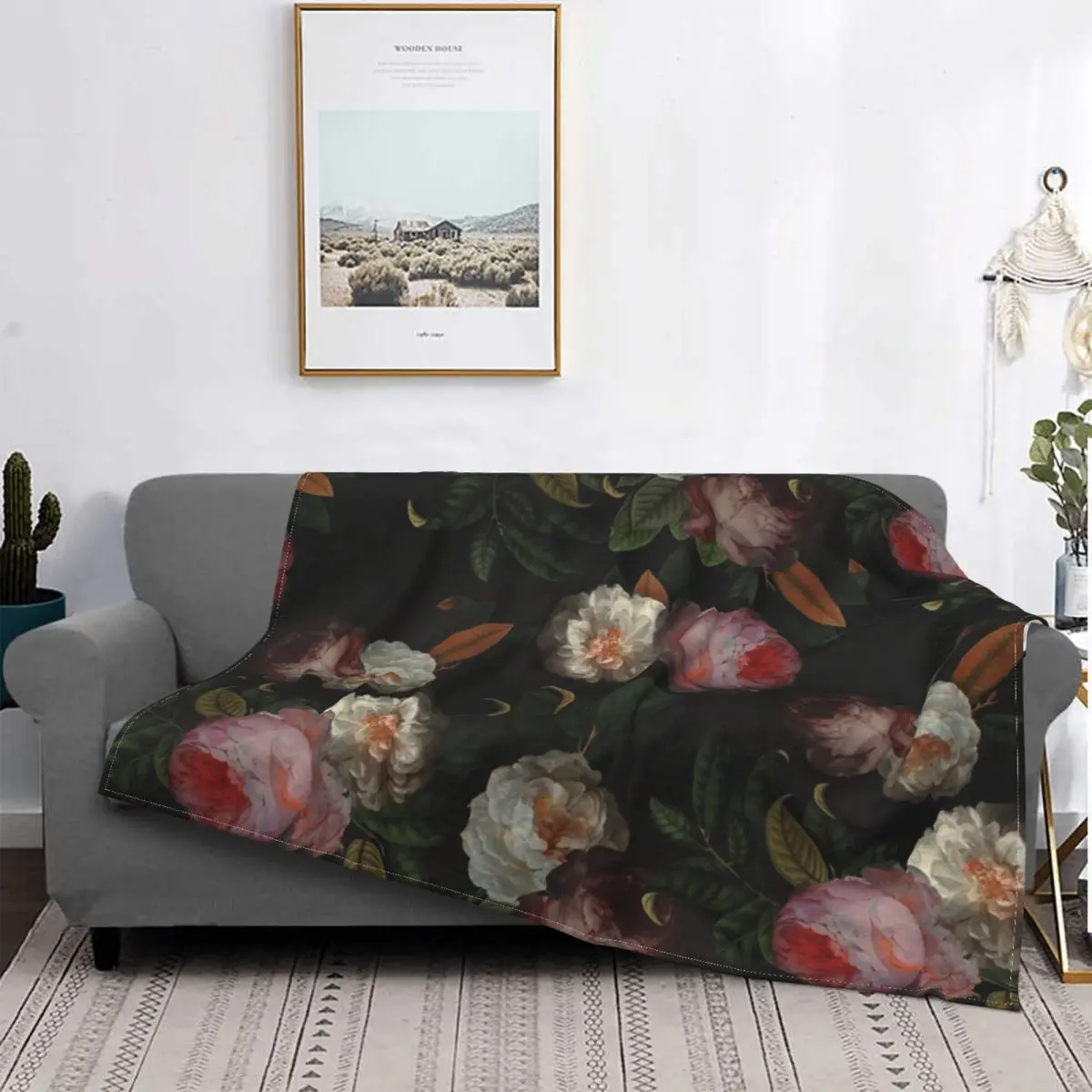 

Vintage Roses Flowers Botanical Garden Blankets Flannel Bohemian Breathable Soft Throw Blanket for Sofa Bedroom Plush Thin Quilt