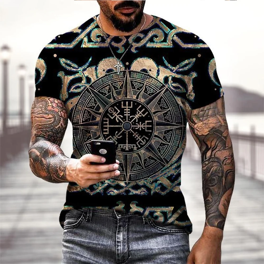 Viking Tattoo 3D Printing T-Shirt Men's Fashion O-Neck Street Hip