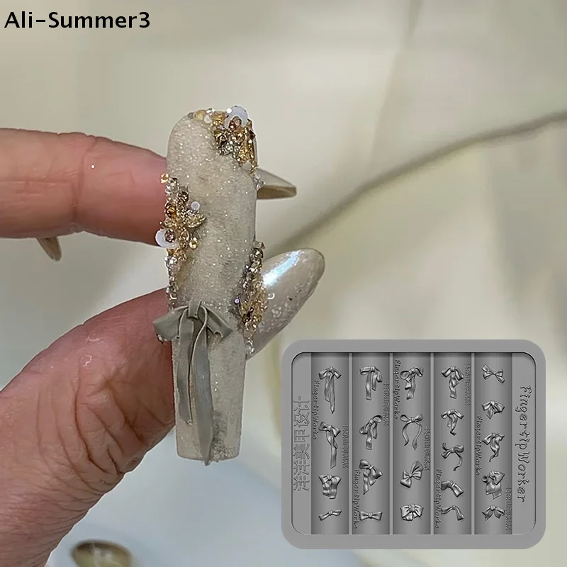 【Sn3】3D 리본 모양 실리콘 네일 몰드 혼합 사이즈 리본 모양 소프트 스탬핑 플레이트 귀여운 나비넥타이 DIY 매니큐어 아트 몰드 도구