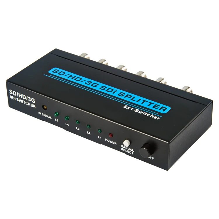 

100m 5 Port BNC SDI HD-SDI 3G SDI Seamless Switcher Scaling 5x1 Switch 1080P + IR Remote Control