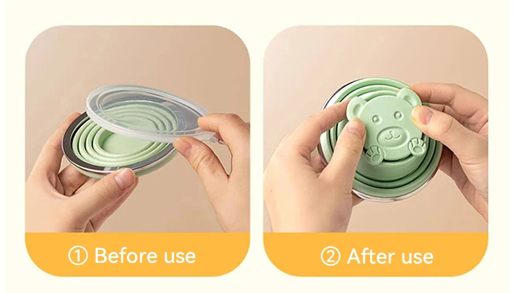 Portable Foldable Silicone Cup With Bear Design For Travel_voghion.com