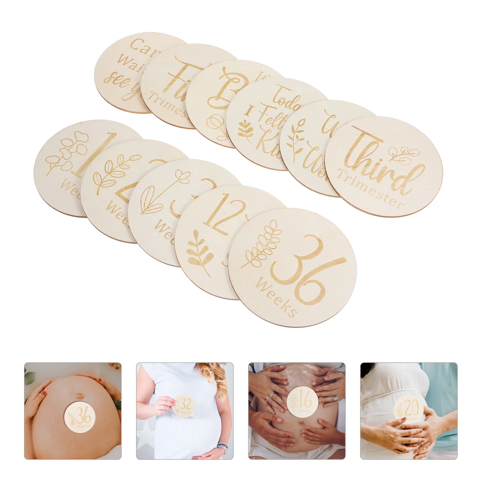 

11 Pcs Disc Pregnancy Milestones Newborn Emblems Wooden Double-sided Weekly Discs