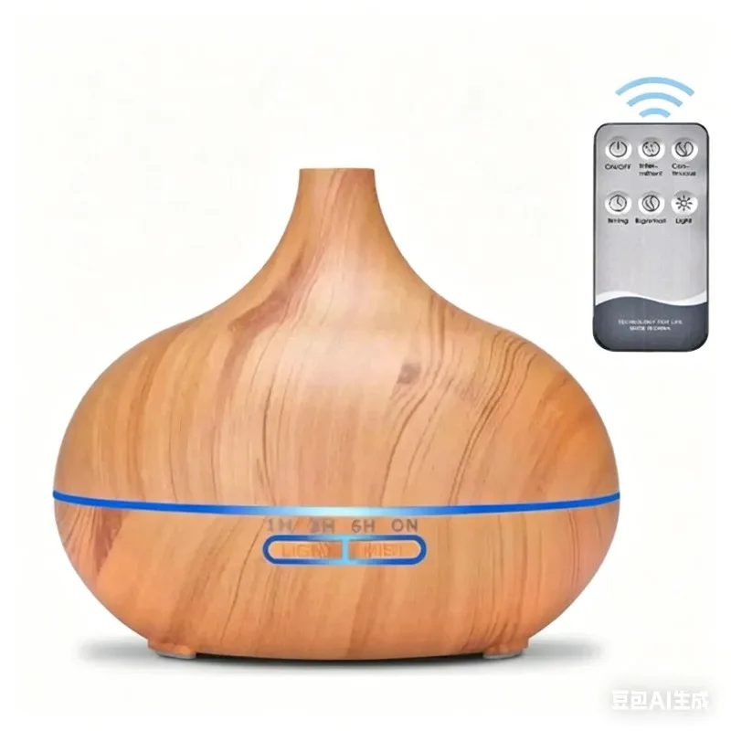 מפזר ארומה USB בצבע עץ, מפזר שמן אתרי עם 7 נורות LED צבעוניות ושלט רחוק, מכשיר אדים המופעל באמצעות USB