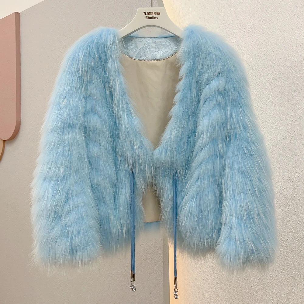 

2023 Real Fur Keep Warm Coat Women's Winter New Style Temperament Real Fox Fur Strip Sewed Toghter Coat