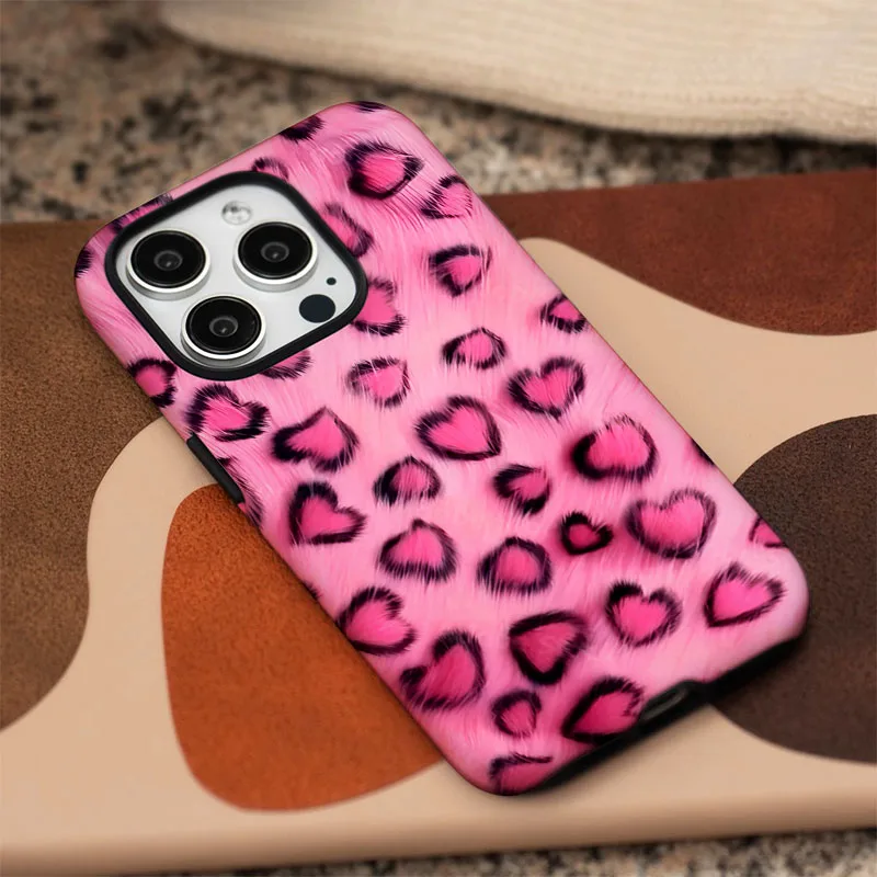 Cute Leopard Print 2-in-1 Phone Case with Film Shell