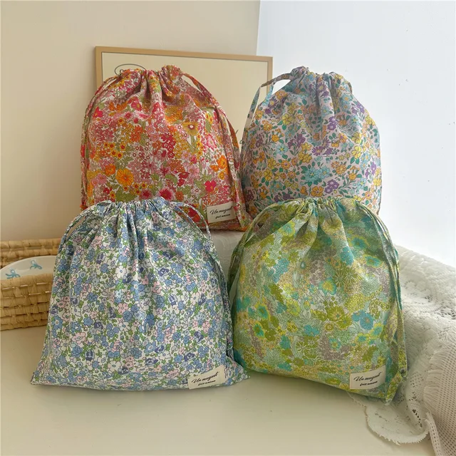 Sac de maquillage en coton, organisateur Portable, sous-vêtements de voyage, sacs à cordon de serrage, sacs pour maman imprimés de fleurs, sacs à cosmétiques 1