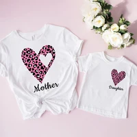 Family Matching Outfits Leopard Heart Print Family Clothes Mom Daughter Tshirt Summer Family Short Sleeve Tee  Family Gift 1