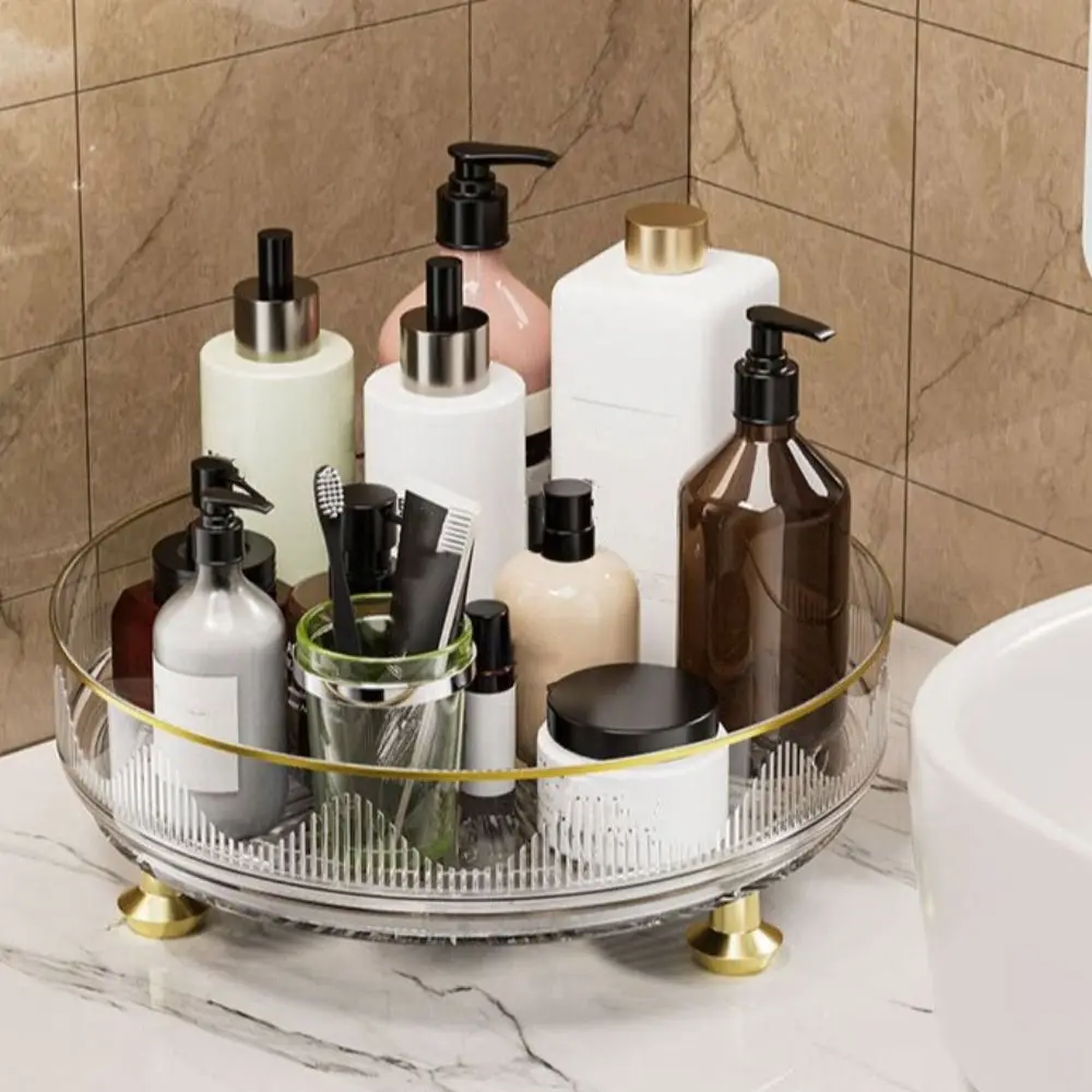 360°Rotating Rotating Spice Rack Clear Plastic Non-slip Base Storage Tray Round Space Saving Turntable Organizer Desktop Storage