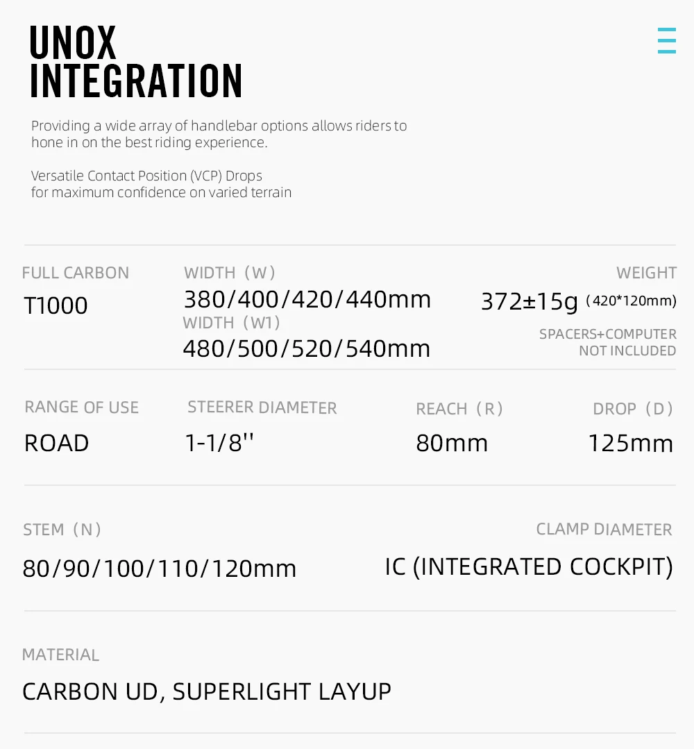 Description Picture 5 of item2023 Gravel Handlebar Carbon Fiber UNOX Road Bike Exotropism Handlebar 28.6mm integrated Bicycle Bent Bar Bike Parts