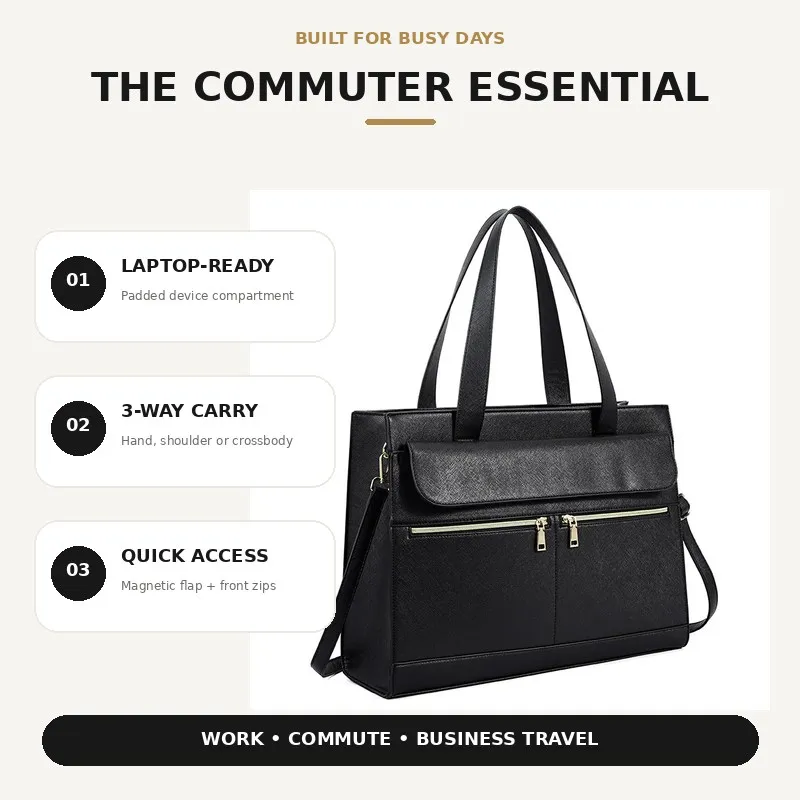 Borsa per Laptop di Grande Capacità, Valigetta da Lavoro, Borsa a Tracolla per Viaggi e Pendolarismo con Manico Superiore - immagine 6