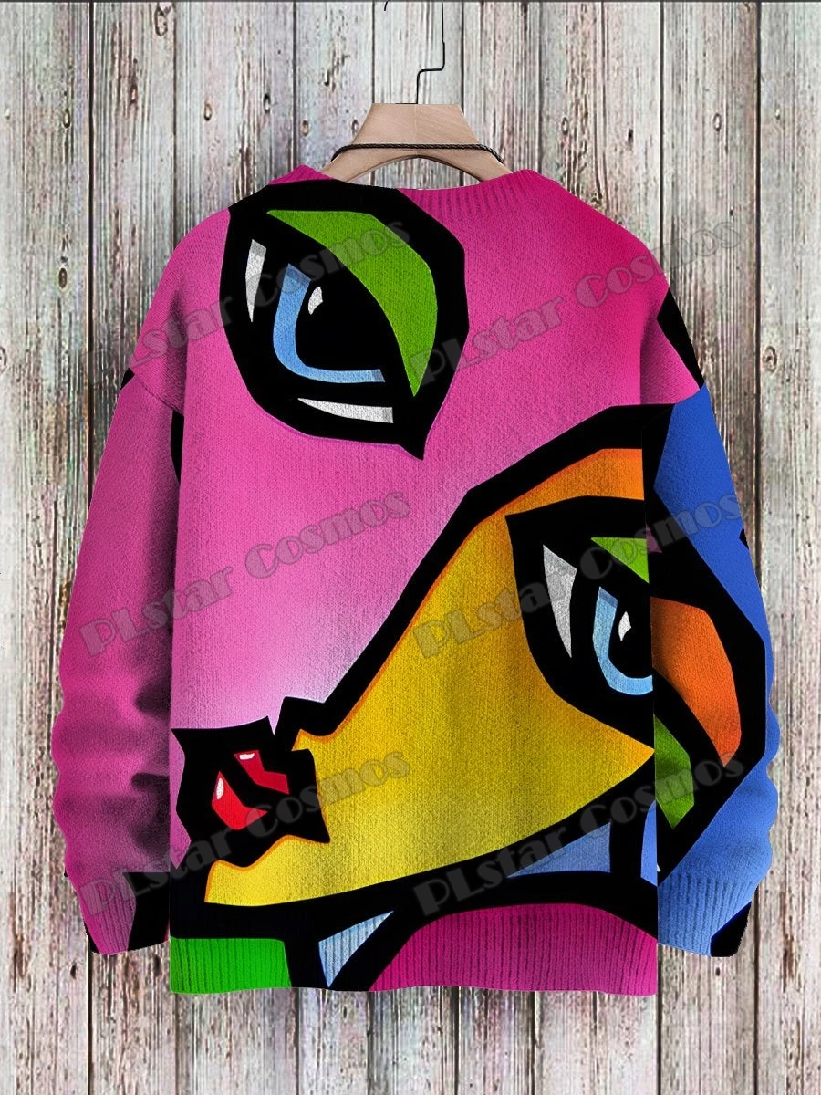 Niedliche geometrische abstrakte Katze Kunst Muster 3d gedruckt Männer gestrickt Pullover Winter Unisex lässig gestrickt Pullover Pullover zzm100 – Detail 12