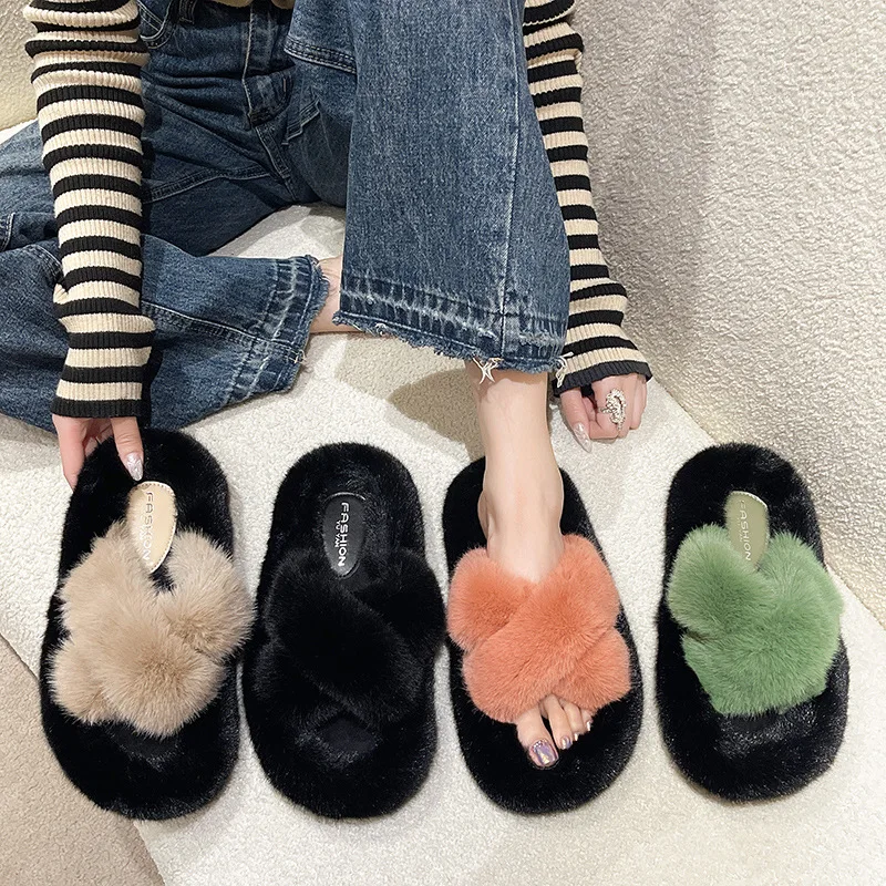 

Cotton Slippers for Women Cross Autumn Collection New Version Thick-Soled Flat Bottomed with External Wear Mesh PU Insoles