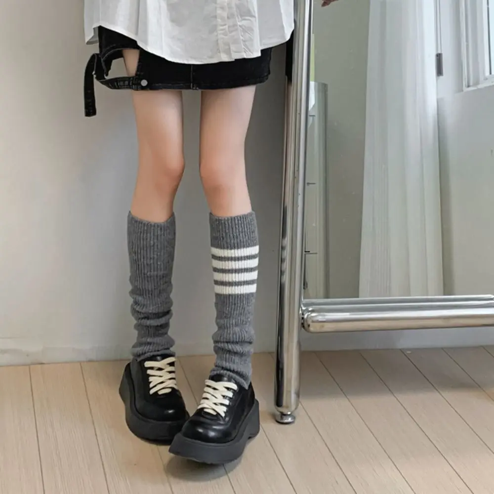 

JK Stripe Leg Warmers Gothic Harajuku Solid Color Stripe Leg Socks Lolitas Long Stockings Knitted Leg Cover Lady