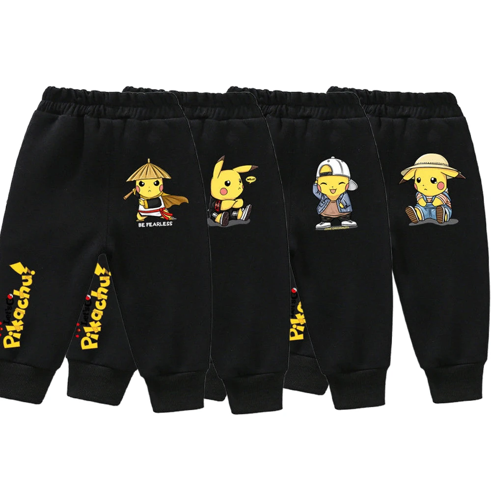 

Anime Pokemon Plush Thicken Black Cartoon Boys Trousers Pikachu Trend Comfort Fashion Sweatpants Leisure Sports Pants