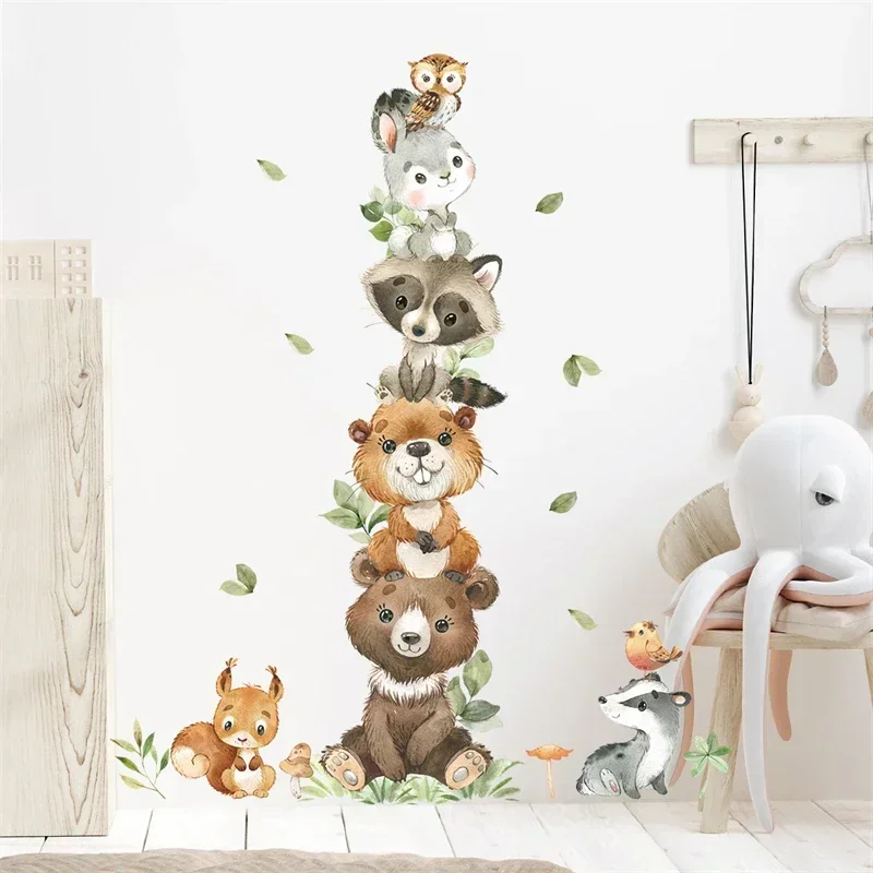 Cartoon Cute Animals Wall Stickers for Kids Rooms Bear Rabbit Children's Sticker Wallpaper Boy Baby Nursery Room Wall Decals luminous wall stickers wall stickers vinyl decal stickers