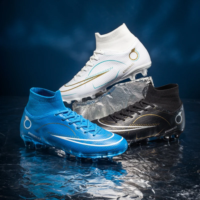 Soccer Shoes Football Boots Man's High Ankle Sneakers Men Outdoor Cleats Large Size Long Spikes Soccer Shoes EUR36-46