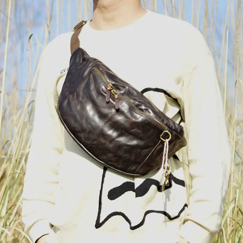 

Винтажная нагрудная сумка AETOO ручной работы из воловьей кожи, повседневная многофункциональная Сумочка через плечо для мужчин и женщин, стерео