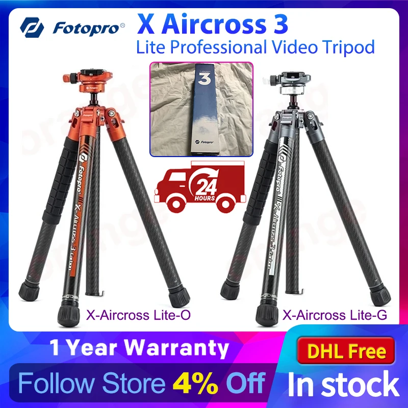 Fotopro X Aircross 3 Lite 전문가용 비디오 삼각대, DSLR 카메라용, 경량 10kg 페이로드 탄소 섬유 삼각대