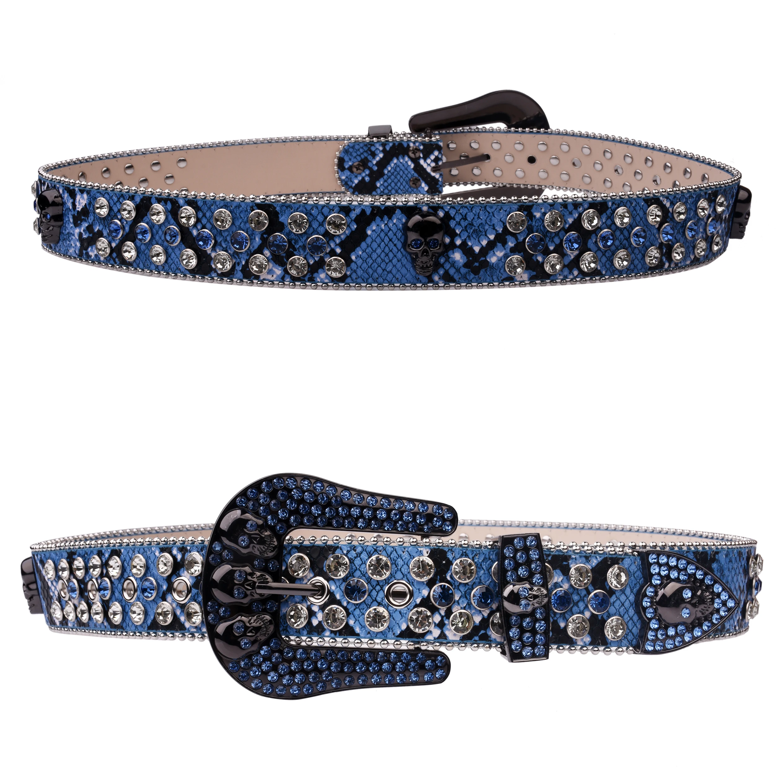Gürtel mit künstlichem Diamant-Schädel, Damen-Western-Denim-Gürtel, schicke Metallschnalle, Punk, glänzend, Y2K-Jeansjackengürtel – Detail 6