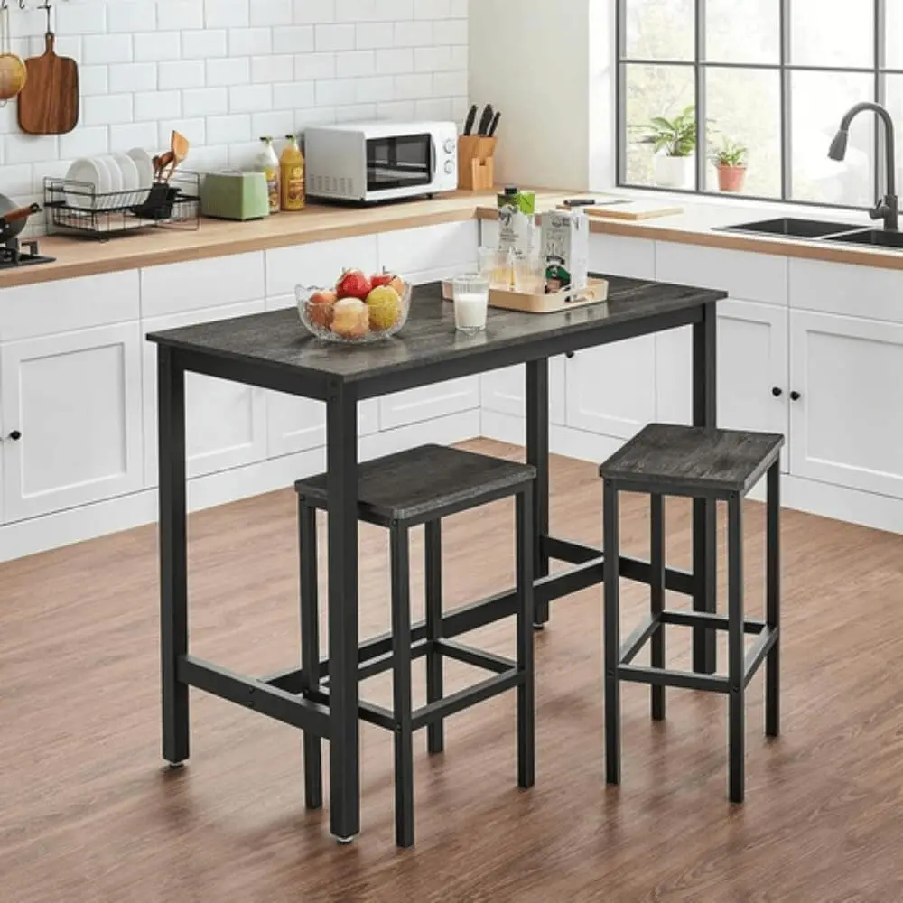 

Bar Stools, Set of 2 Bar Chairs, Kitchen Breakfast Bar Stools with Footrest, Industrial, Charcoal Gray and Black