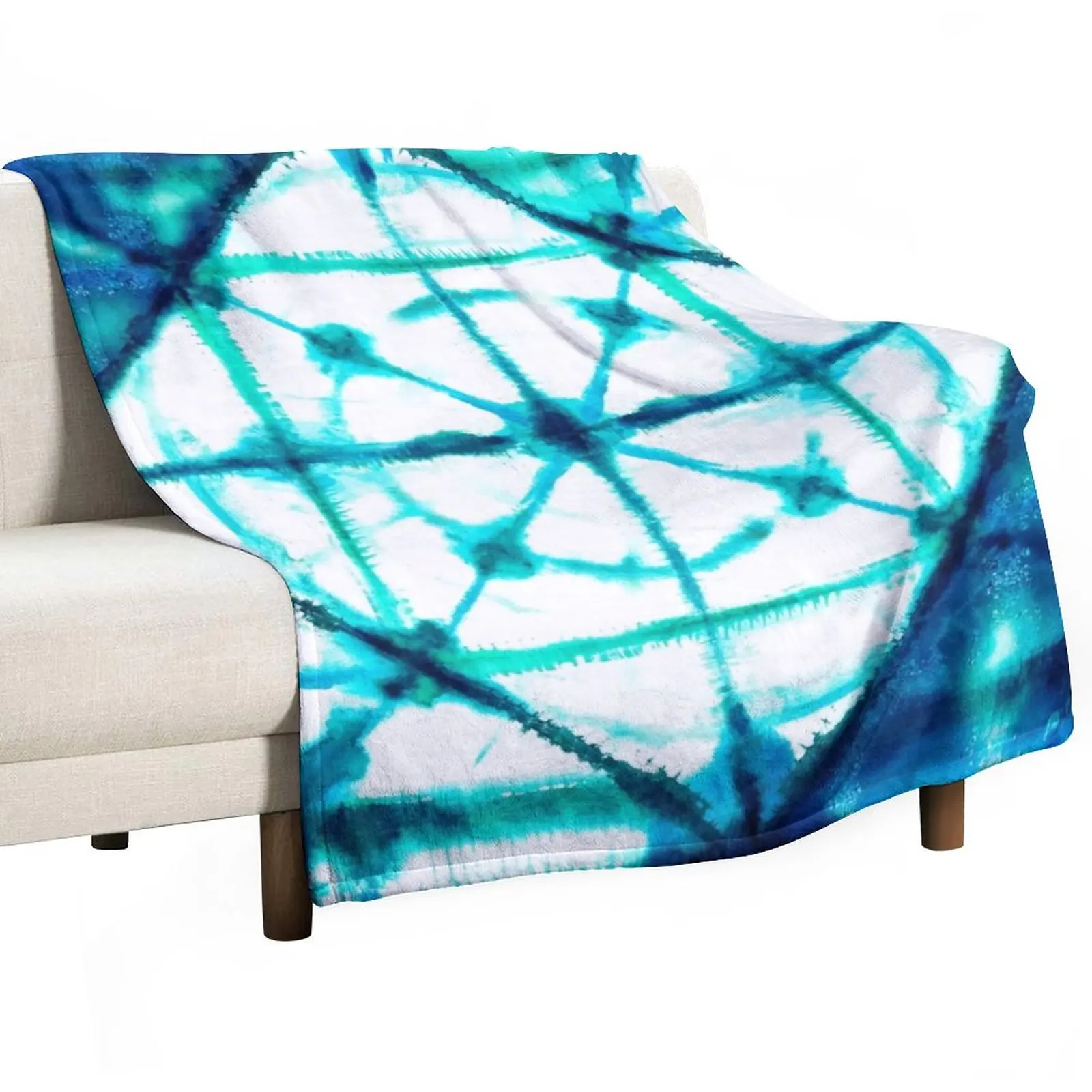 

Shibori in Ocean Blues Throw Blanket Sofa Quilt Furry Blankets Multi-Purpose