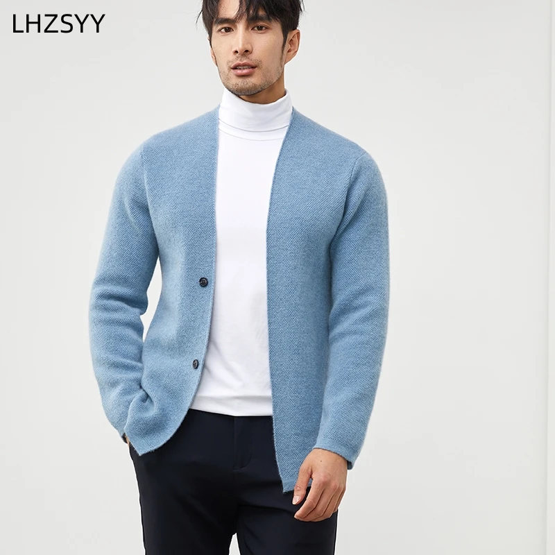 

LHZSYY Autumn New 100%Pure Goat Cashmere Coat Men's Large Size Cardigan Sweater Youth Knit Thick Jacket High-End Bottoming Shirt