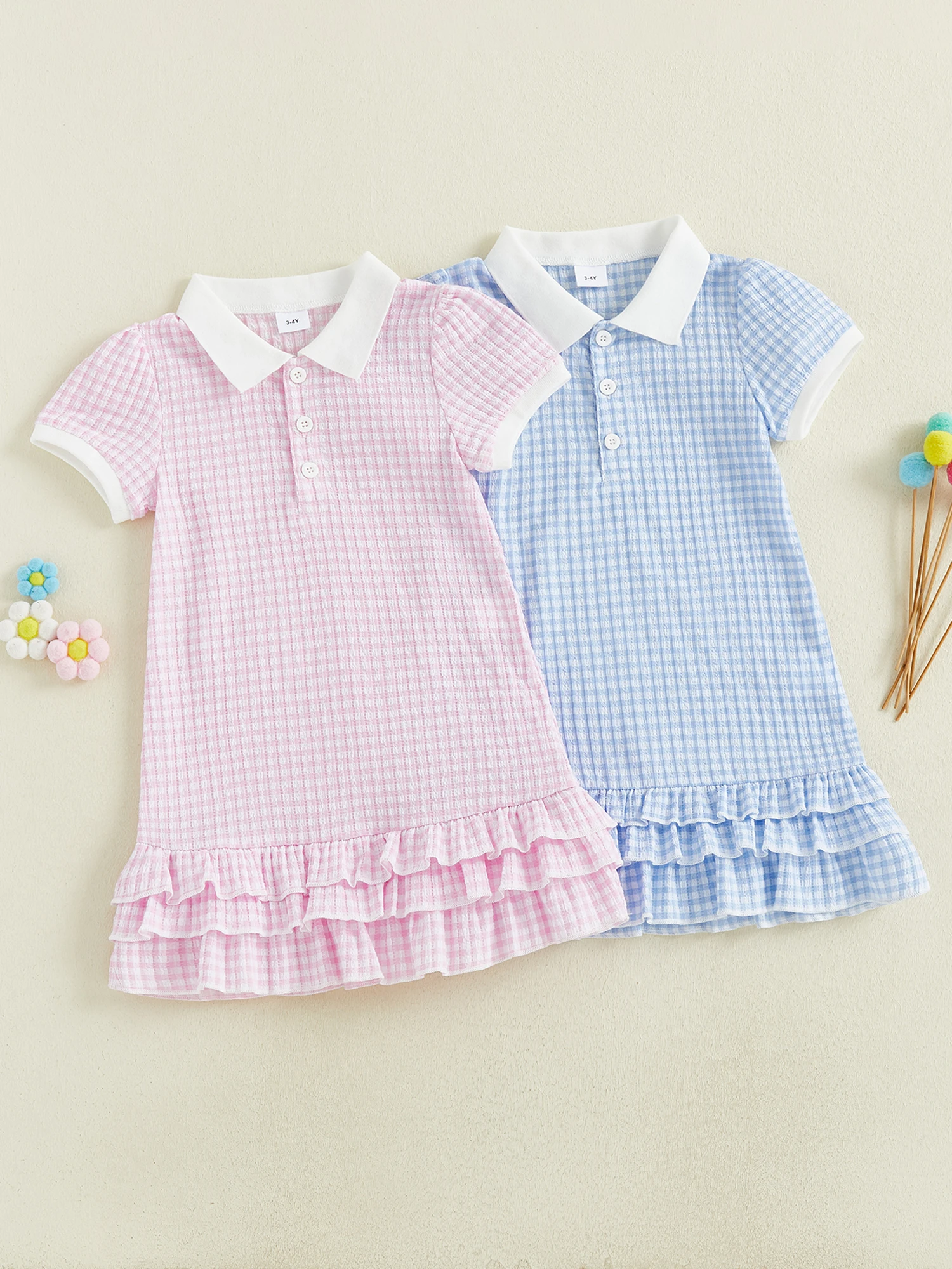 Adorable Baby Girl Plaid Dress with Peter Pan Collar and Ruffled Hemline Perfect for Warm Weather Outings and Parties