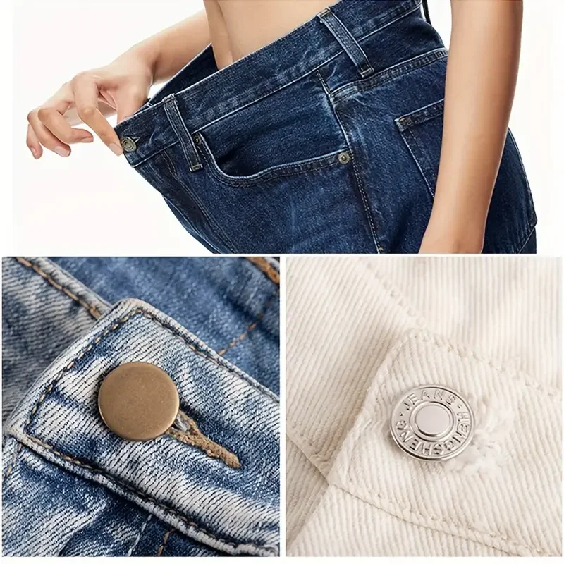 10PCS Adjustable No-Sew Bronze Jeans Buttons - Durable Metal Denim Clothes...