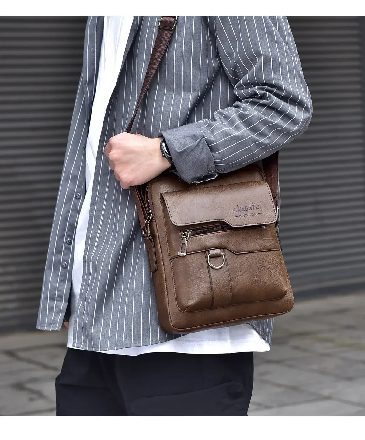 Herren Umhängetasche Herren Schultertaschen Reißverschluss-Handtaschen Große Kapazität Kunstleder-Tasche für Männer Messenger Tote Bags Bolsa – Detail 12