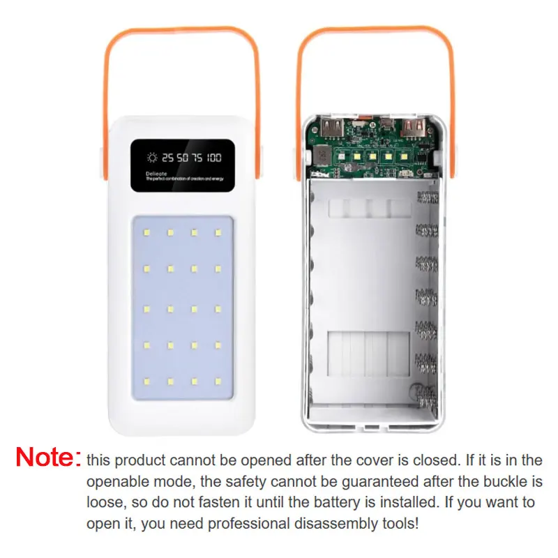 DIY Power Bank Case 18650x21 PD QC4.0 3.0 22.5W Fast Charge Battery Storage Box with Micro Type-c Charging Cable Camping Light