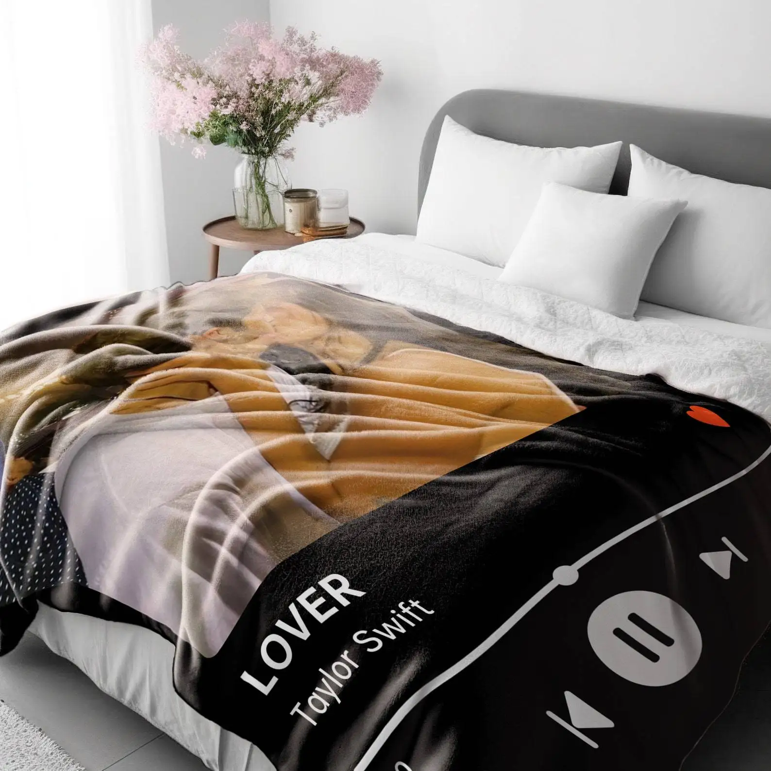 Personalized Spotify Photo Flannel Blanket For Girls Boys Couple Gift Customized Song Album Name Music Player Throw Blanket 2