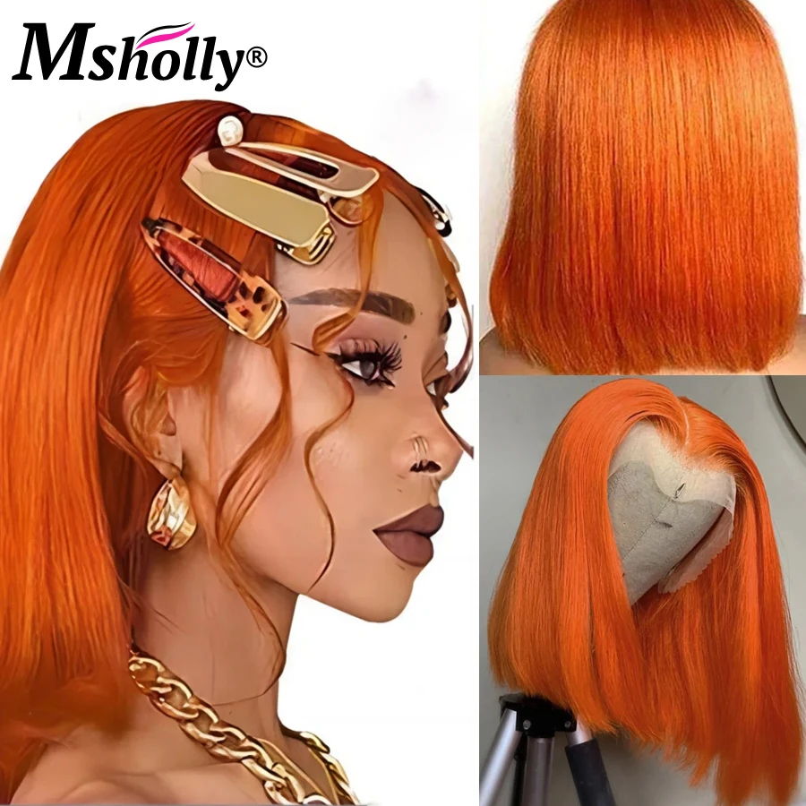 

613 Ginger Orange Short Bob Cut Human Hair Wigs 13x4 HD Transparent Lace Front Wigs Cosplay Brazilian Remy Hair Wigs For Women