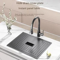 Hidden Bar Sink Stainless Steel Kitchen Sinks Embossed Single Slot with Lid Balcony Garden Coffee Shops Small Washing basin 2