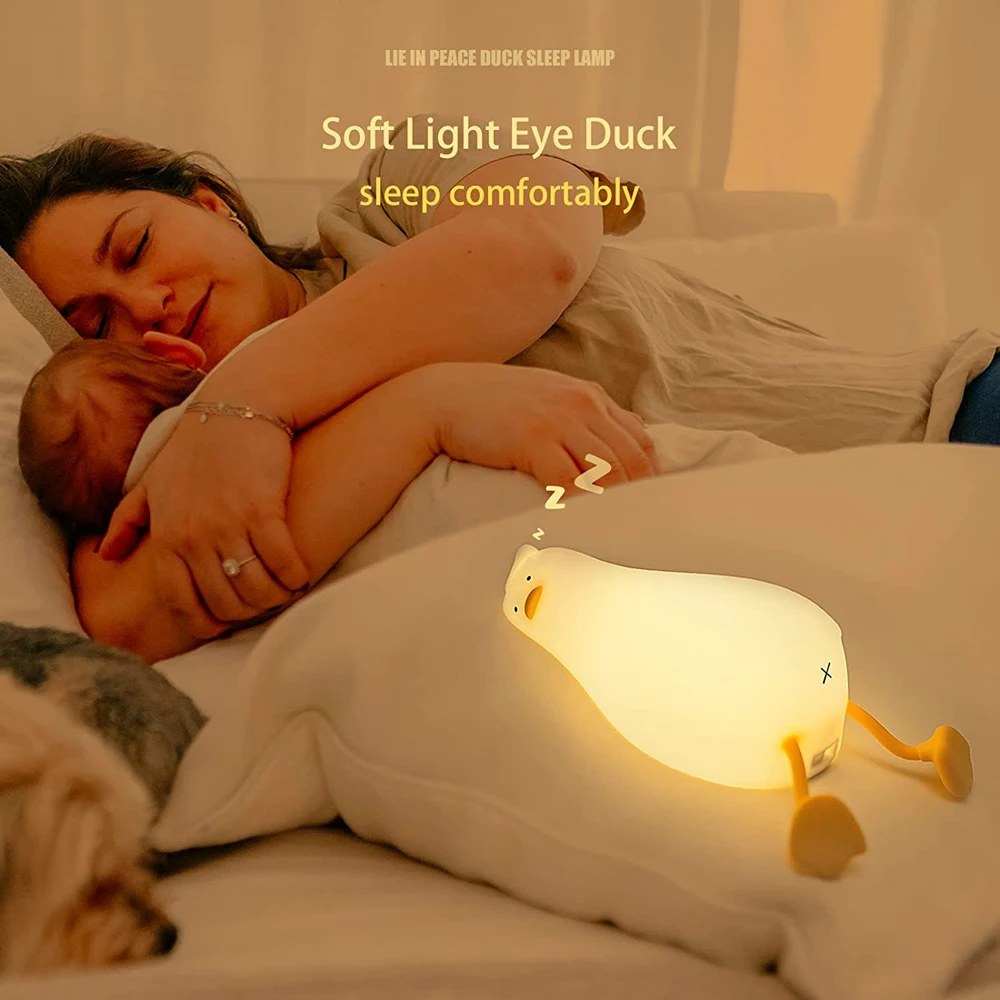 USB Rechargeable Duck Nightlight Patting Switch Children Kid Bedroom Bedside Lamp Decoration Atmosphere Table Lamp Birthday Gift