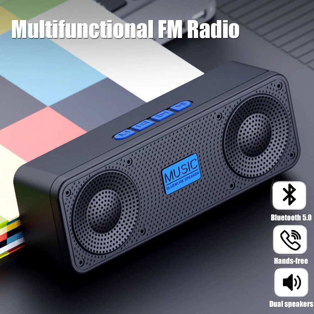 

Wireless Portable Speaker Bluetooth 5.0, TWS, FM Radio, Mini MP3 Music Player, Support TF Card, U Disk, AUX Play, Handsfree Call