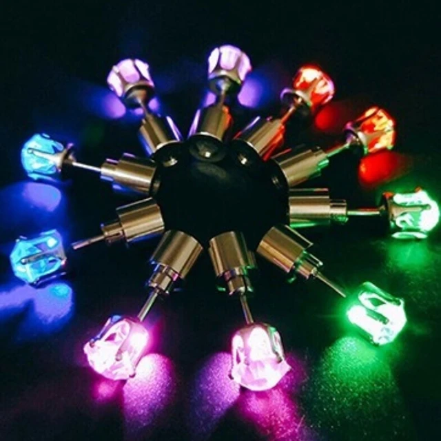 2PCS Colorful LED Luminous Studs Square Zircon Earrings Men Women Bar Rave Wedding Party Ear Stud Jewelry Glowing Earring 3