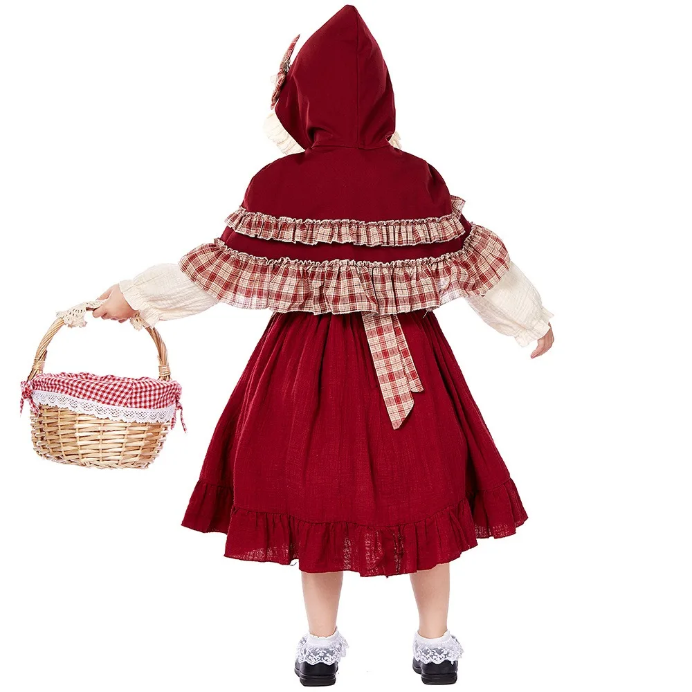 Children's Little Red Riding Hood Costume New Cute Stage Play Performance Lolita Soft Girl Christmas Style Lace Clothes