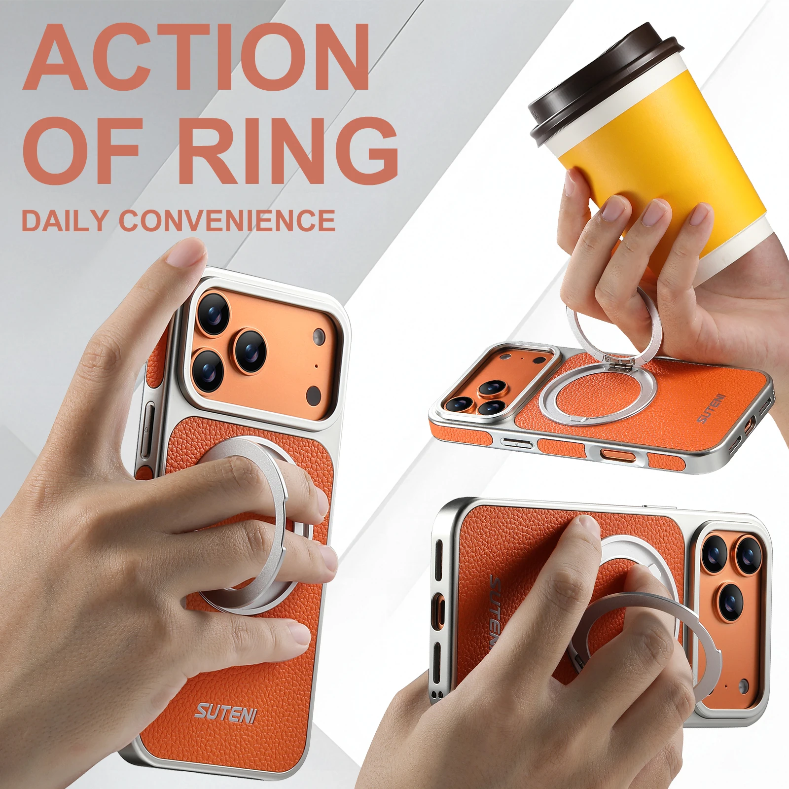 Sleek Leather Magnetic Phone Case with 360° Rotating Stand and Magsafe Wireless Charging Compatibility