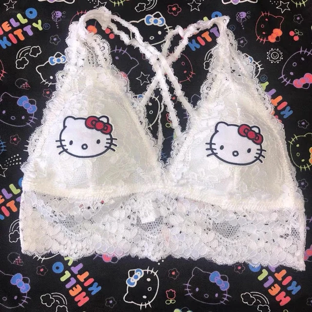 Kawaii Hello Kittys Summer Crop Top Y2K Girl Sexy Backless Crochet Knitting  Halter Beach Bikini Bra Women Bralette Tank Top Gift - AliExpress