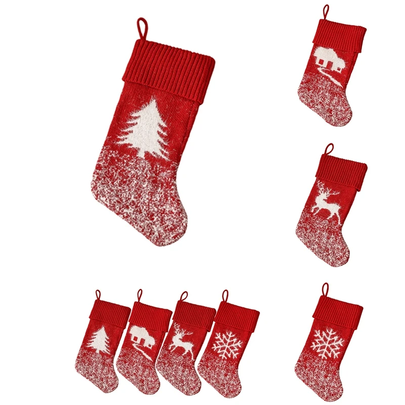 

Promotion! Thick Knitting Christmas Socks Gift Bag Santa Snowman Deer Candy Bags Homw Christmas Tree Hanging Decoration Socks