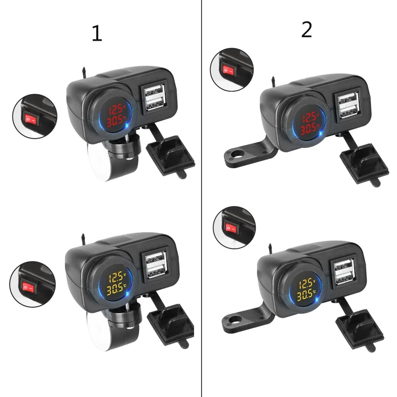 

Quick Charge 18W Car Dual USB Charger QC3.0 Waterproof with Voltmeter Thermometer for 12V/24V Motorcycle ATV Boat Marine