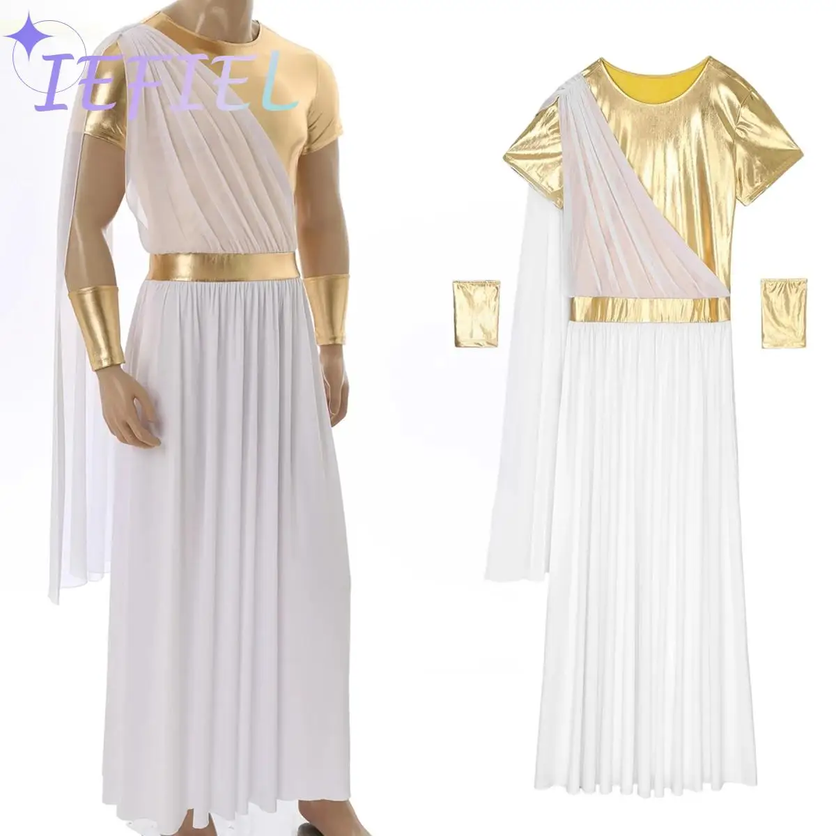 

Ancient Greek God Costume Roman Toga Egyptian Tunic with Gloves Men's 2Pcs Halloween Outfits Xmas/Halloween Cosplay Party XXXL